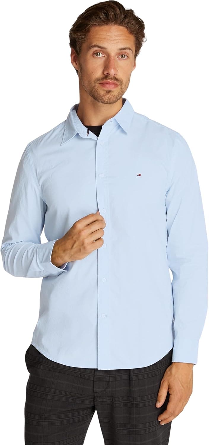 Tommy Hilfiger Camisa de homem Flex Poplin Kent Collar camisa Business