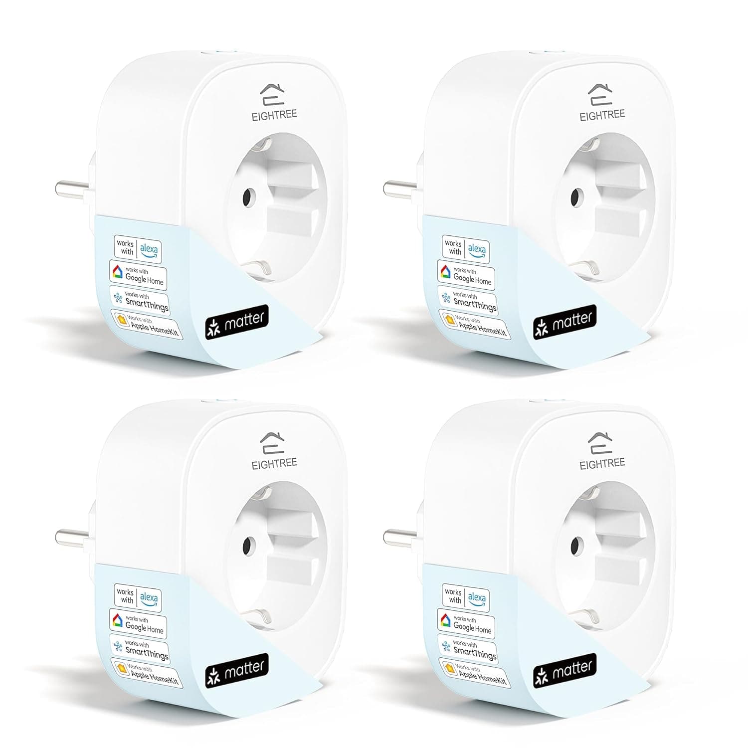 EIGHTREE Tomada inteligente Matter, tomada Wi-Fi Alexa, tomada programável com consumo de energia, controlo remoto por APP&Voz, compatível com Apple Homekit, Alexa, Google Home e SmartThings, 16A, 4PC