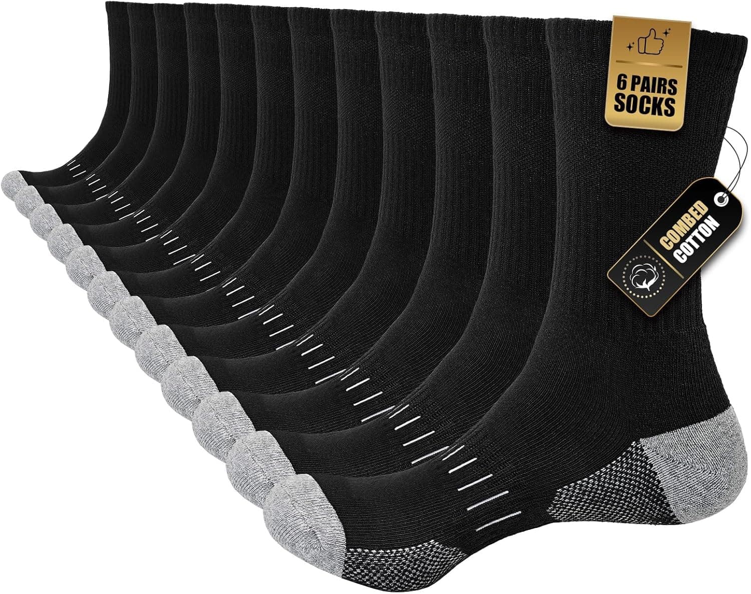 Stoeury Meias desportivas acolchoadas unissexo, 6 pares 