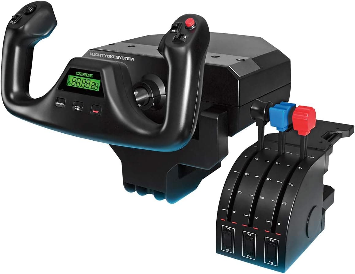 Logitech G Saitek Pro Flight Yoke Alavanca de comandos e quadrante de aceleração para simulação de voo, eixo de aço autêntico e preciso, 3 modos, 75 controlos programáveis, USB - preto