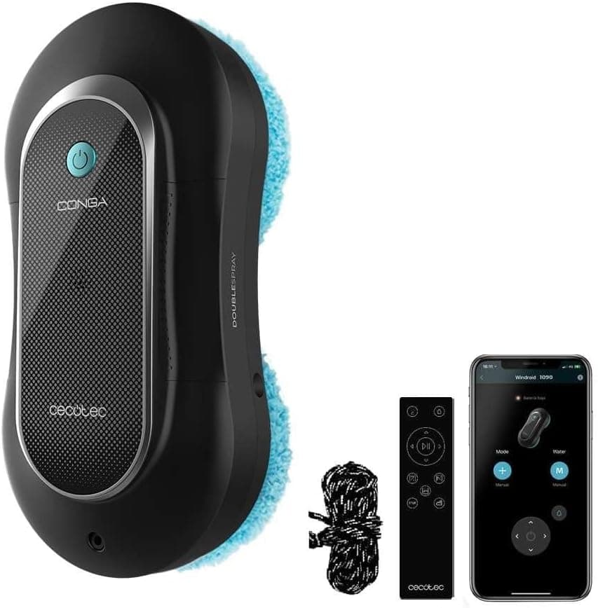 Cecotec Robot Limpador de cristais Conga Windroid 1090 Double Spray Connected, 3 em 1; pulverizador, limpeza e seca, spray duplo, aplicativo e comando, 8 modos, rádio de ação 7,5 m