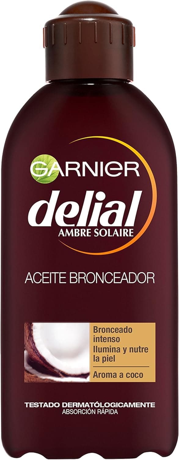 Garnier Delial Ideal Bronze Aceite Bronceador Intenso con [Aceite de Coco Nutritivo]. Broncea e ilumina la piel. Absorción inmediata. Testado bajo control dermatológico. 200 ml Aceite 200 ml