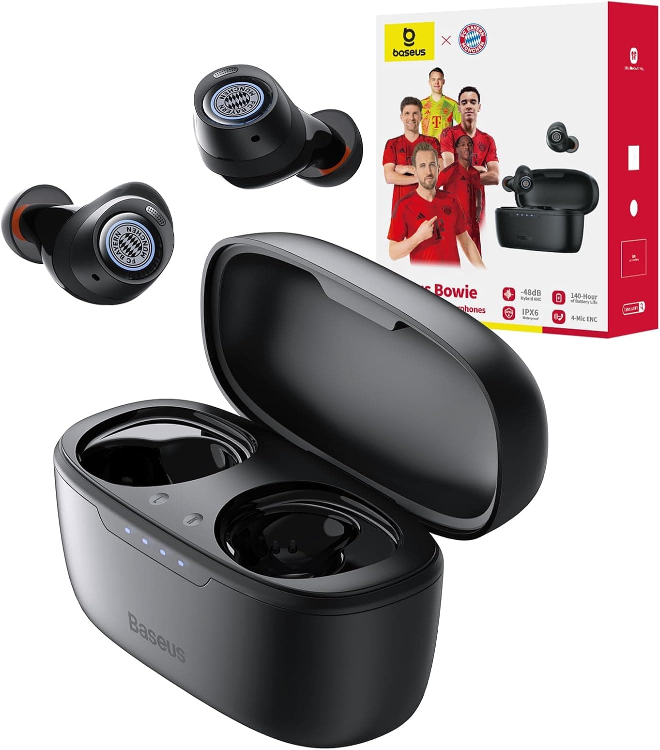 Baseus Bowie MA10 - Auriculares Bluetooth sem fios com cancelamento de ruído ativo híbrido de -48 dB, tempo de reprodução de 140 horas, resistente à água IPX6, 4 microfones ENC