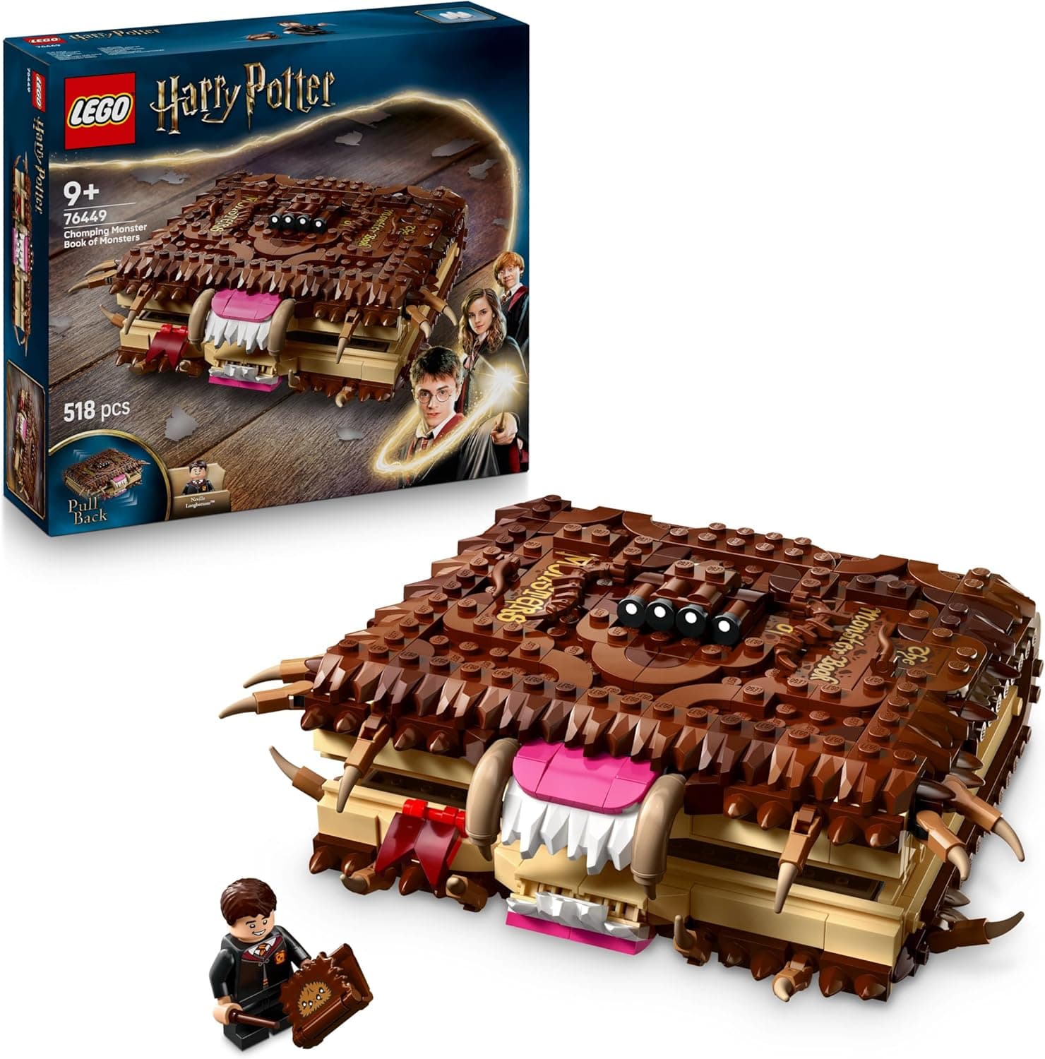 LEGO Harry Potter Monster Book of Monsters 76449 | Brinquedo de construção com função manual de abrir e fechar a boca e minifigura de Neville Longbottom para crianças a partir dos 9 anos