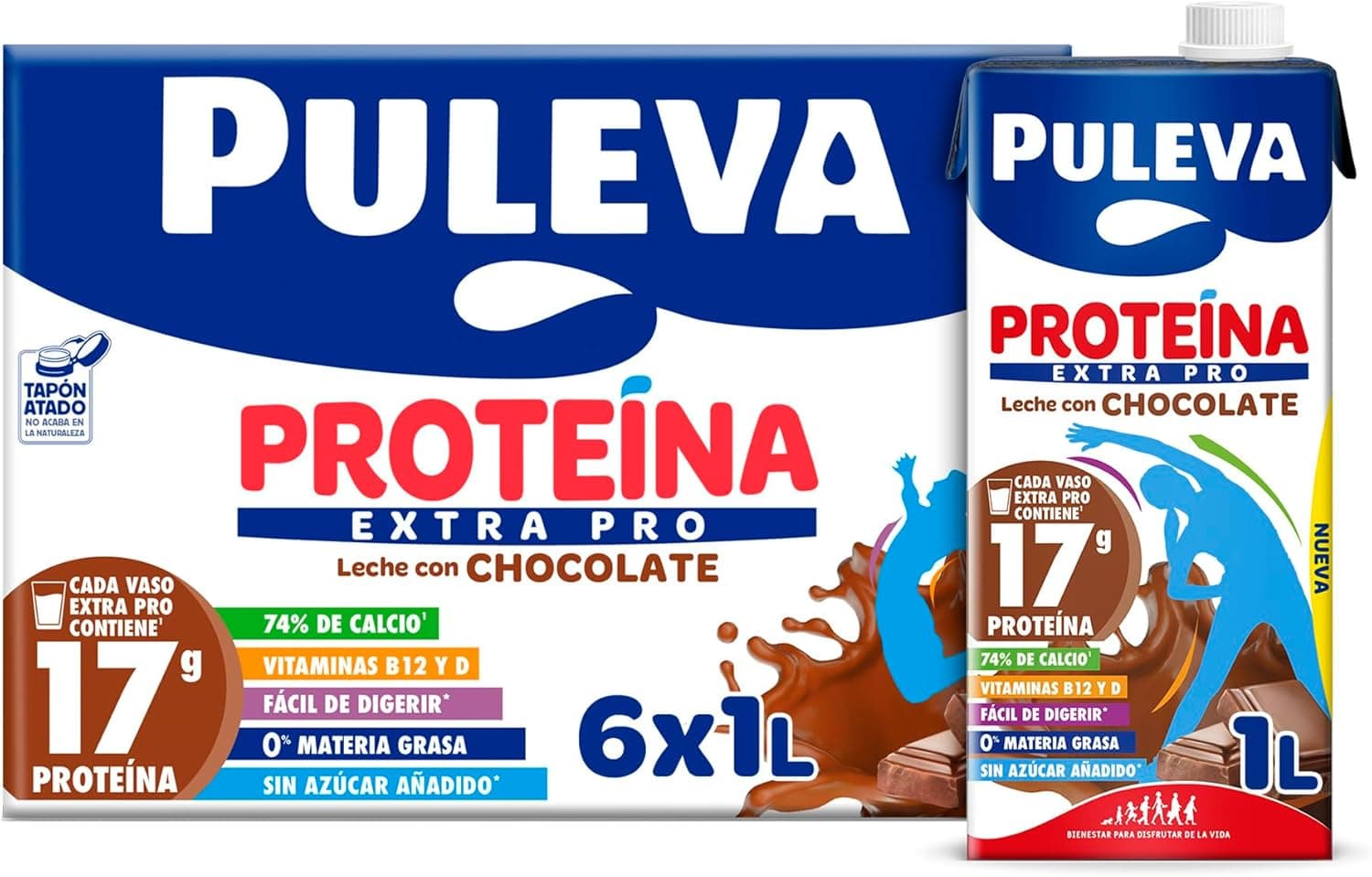 Puleva Proteína extra pro chocolate brik 1L - caixa de 6 litros
