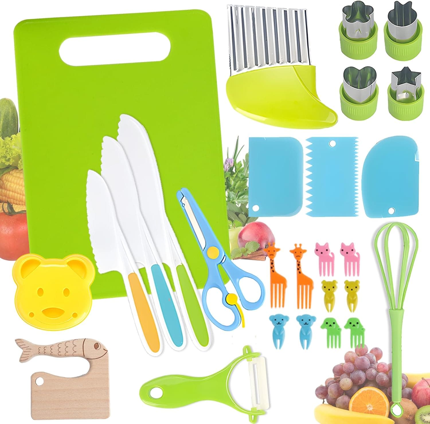 27 Facas de cozinha para crianças, facas infantis aprendizagem para cortar e cozinhar frutas, legumes ou massa, facas de segurança para crianças, utensílios de aprendizagem de cozinha infantil, Kid
