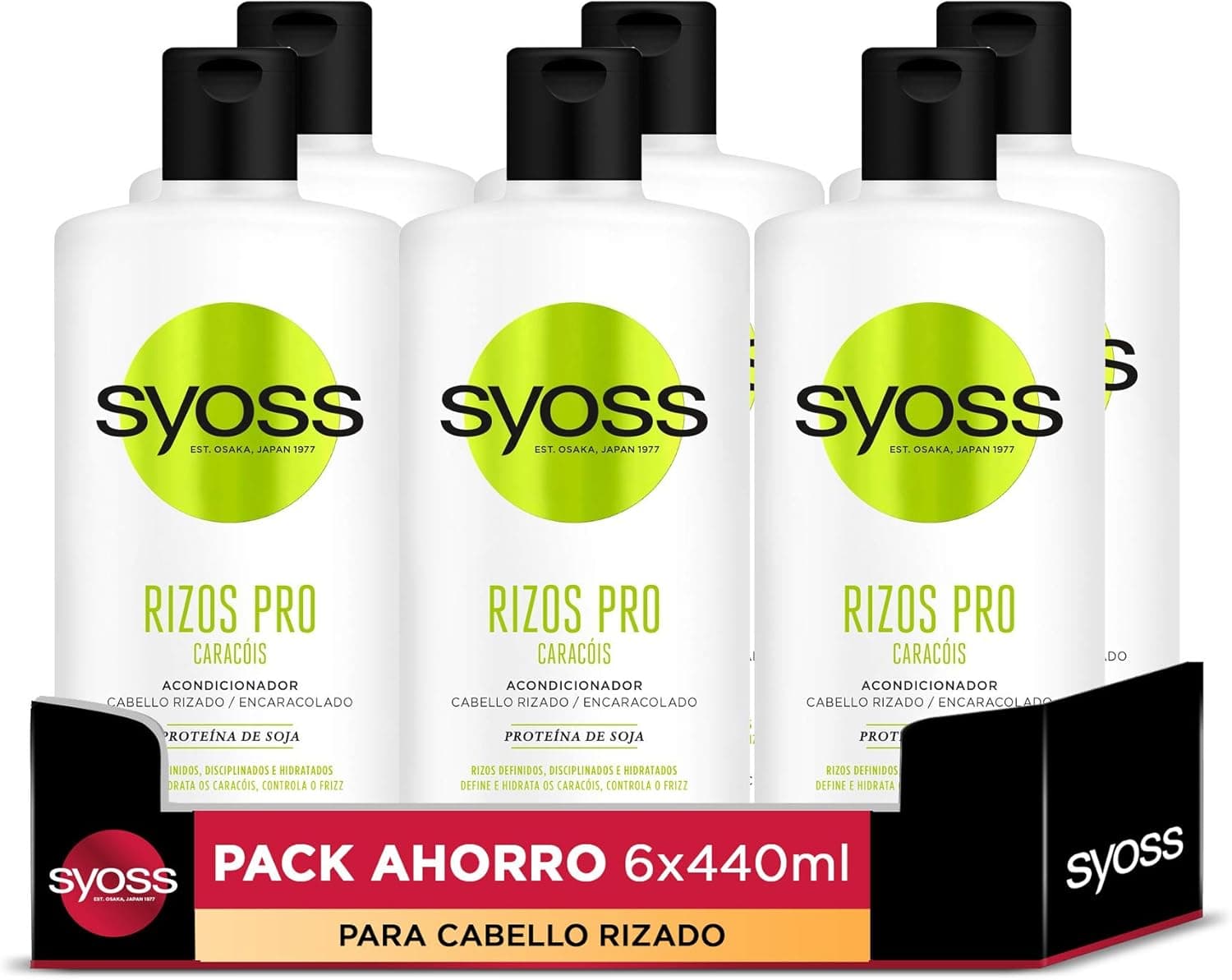 Syoss Condicionador de caracóis Pro para cabelos encaracolados e ondulados (6 x 440 ml), fórmula profissional com ingredientes naturais e efeito anti-frizz, adequado para o método curly