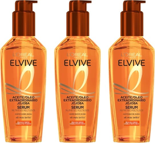 L'Oréal Paris óleo tratamento sublimador para o cabelo, para todos os tipos de cabelos, Elvive óleo extraordinário de jojoba, 100 ml x 3