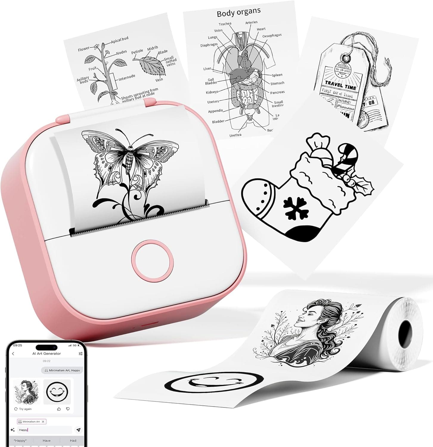 Phomemo T02 Impressora térmica portátil Bluetooth multifuncional para estúdio, notas, imagens, fotos, diários, trabalho, bricolagem