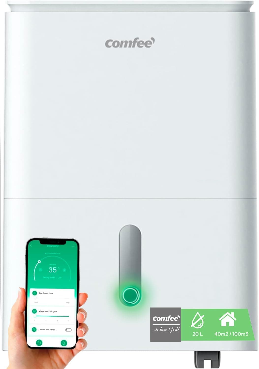 COMFEE ' Deshumidificador de humidade 20L Easy Dry interior 40 m2 / 100 m3 - desumidificador elétrico silencioso com App Control - Dehumifier baixo consumo com depósito removível 4 modos