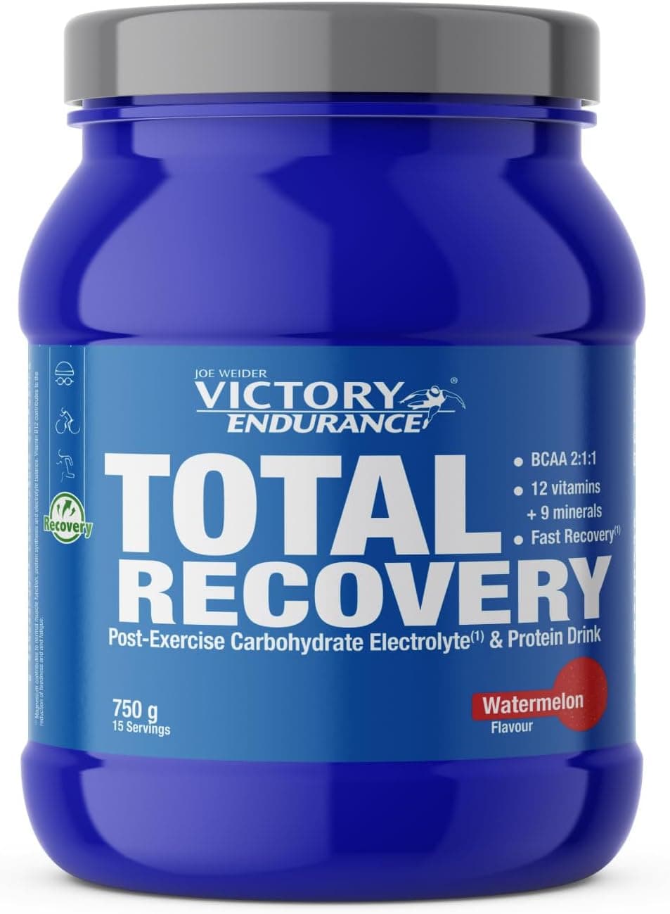 VICTORY ENDURANCE Total Recovery (750 g) sabor melancia, preparado para beber pós-treino de hidratos de carbono e proteínas, com BCAA 2:1:1, 12 vitaminas e 9 minerais, recuperação rápida