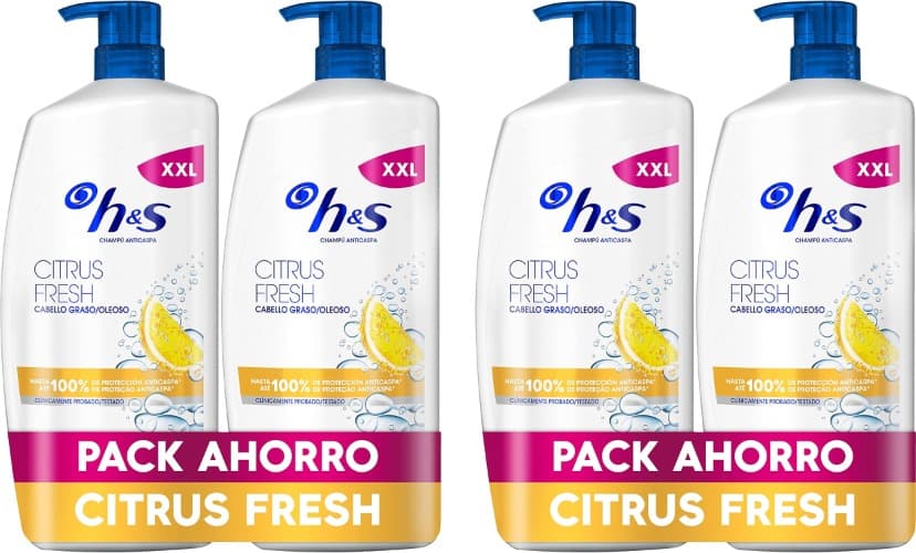 H&S Citrus Fresh champô anti-caspa para cabelo oleoso, 4 x 1000 ml