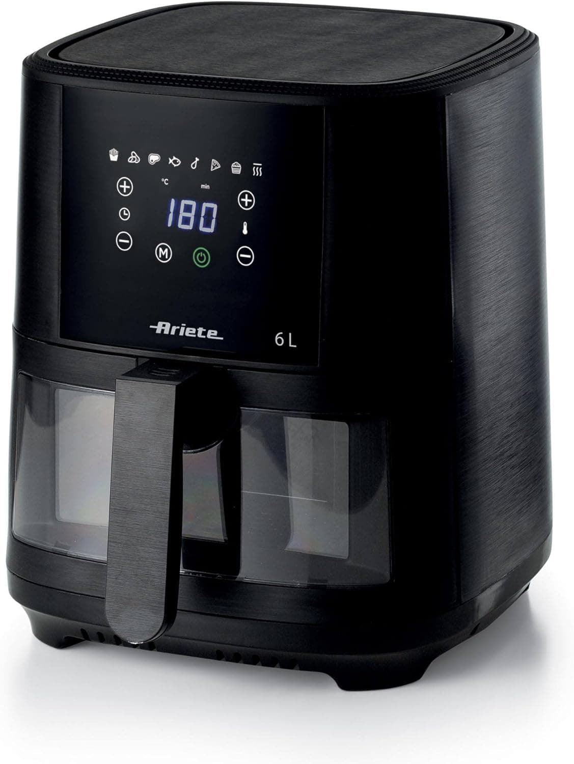 Ariete 4626 Airfryer 6L, 1300 W, capacidade 6L, capacidade de cozedura 2,5 kg, 8 programas predefinidos, temperatura até 200°, cesta transparente para controlo de cozedura, preto