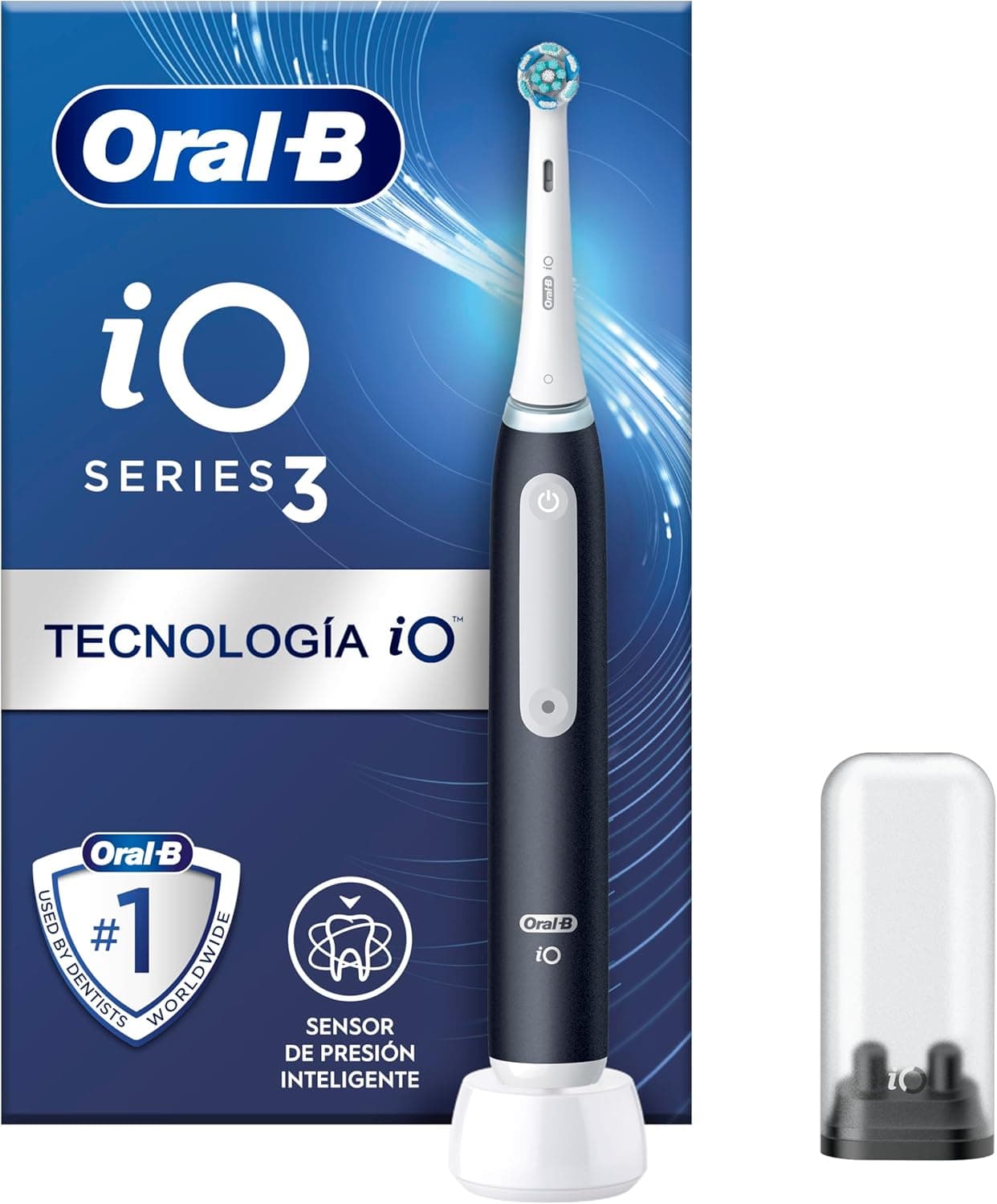 Oral-B iO 3N Escova de dentes elétrica com cabo recarregável, 1 cabeça e estojo de viagem, desenhado por Braun, presentes originais mulher e homem - preto