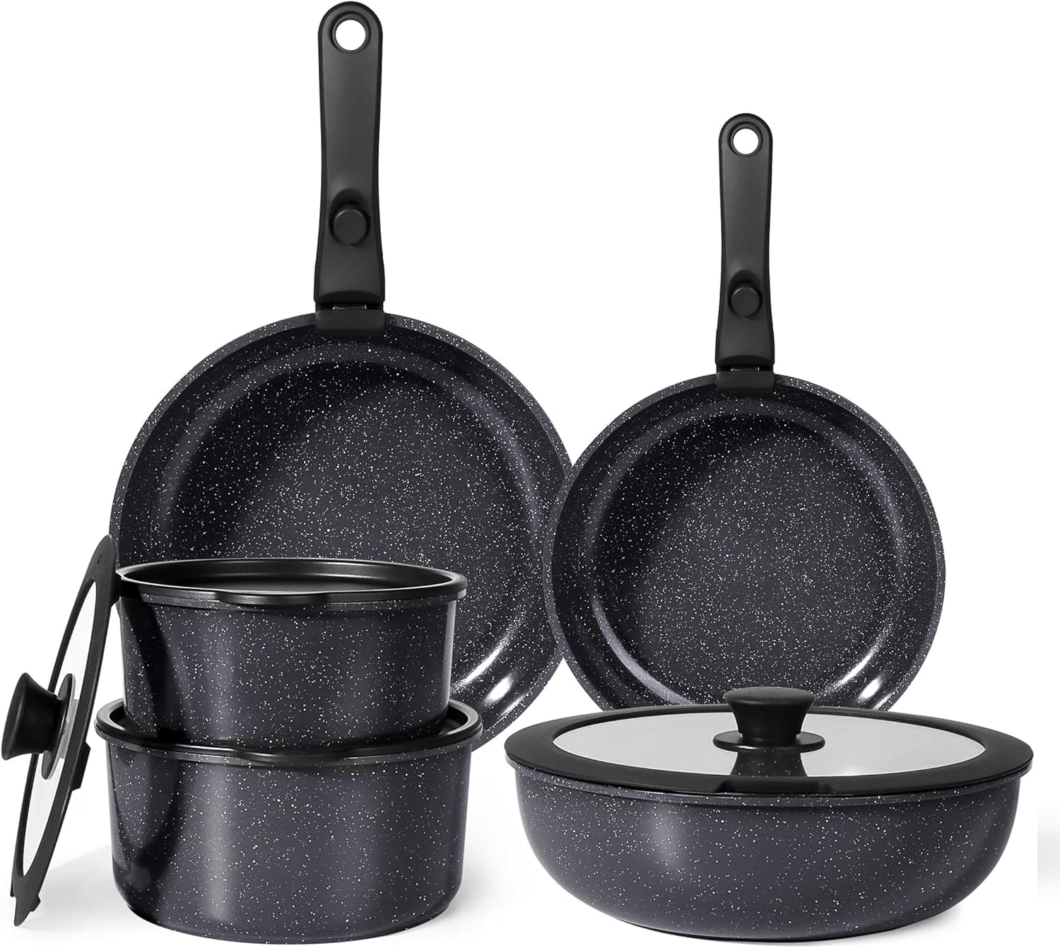 Conjunto de panelas e frigideiras cerâmicas GiPP anti-aderente - conjunto de cozinha com cabos removíveis, não tóxicos, adequado para indução, forno e máquina de lavar louça, 11 peças