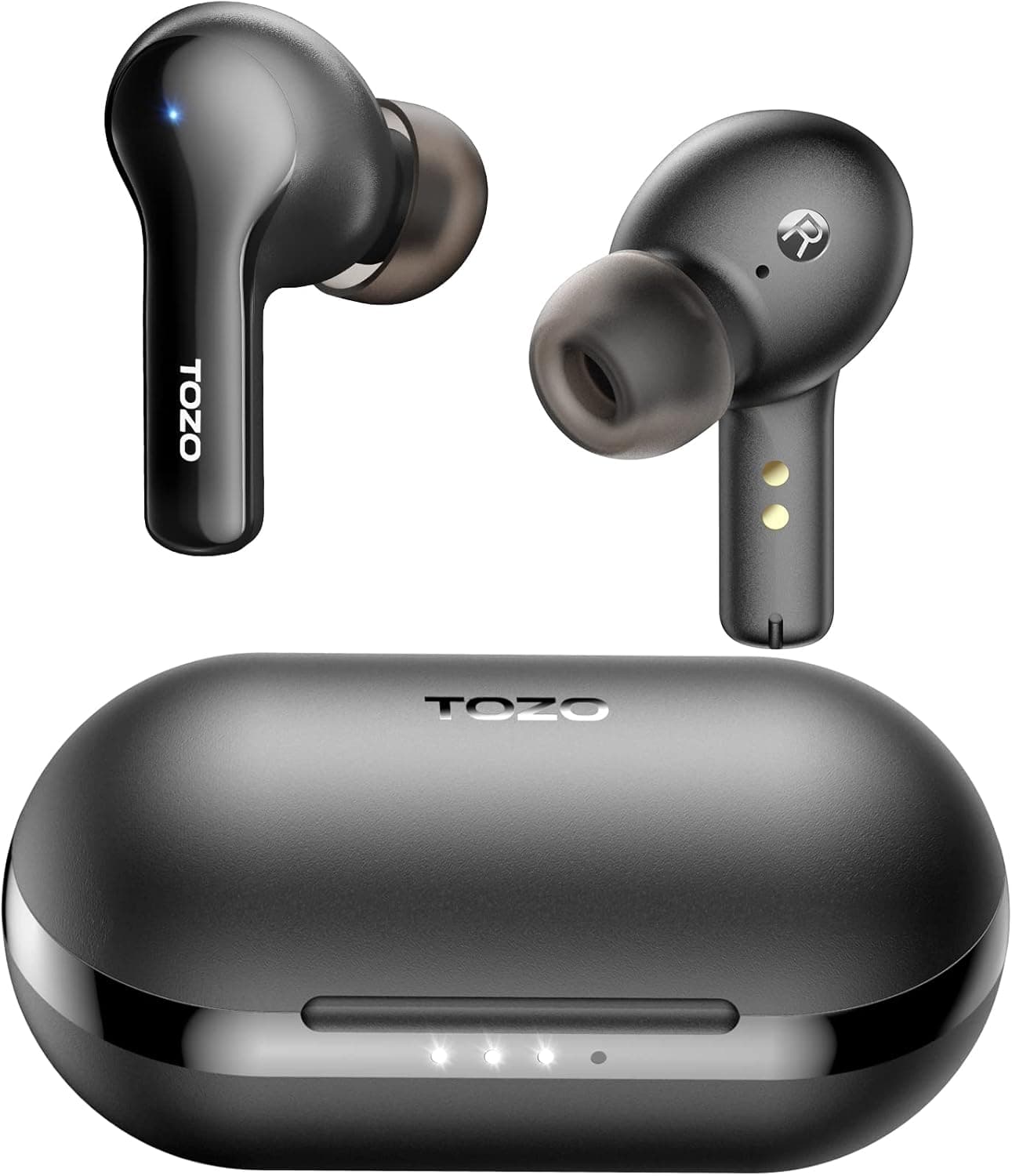 TOZO A2 Auriculares sem fios Bluetooth 5.3 no ouvido, leves, microfone incorporado, capacetes de som premium de conexão de longa distância preto