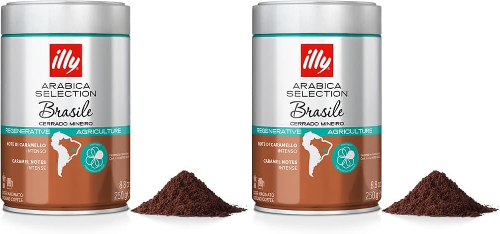 Café moído illy Arabica Selection Brasil fechado mineral: 100 % de agricultura regenerativa - uma lata de 250 g x2