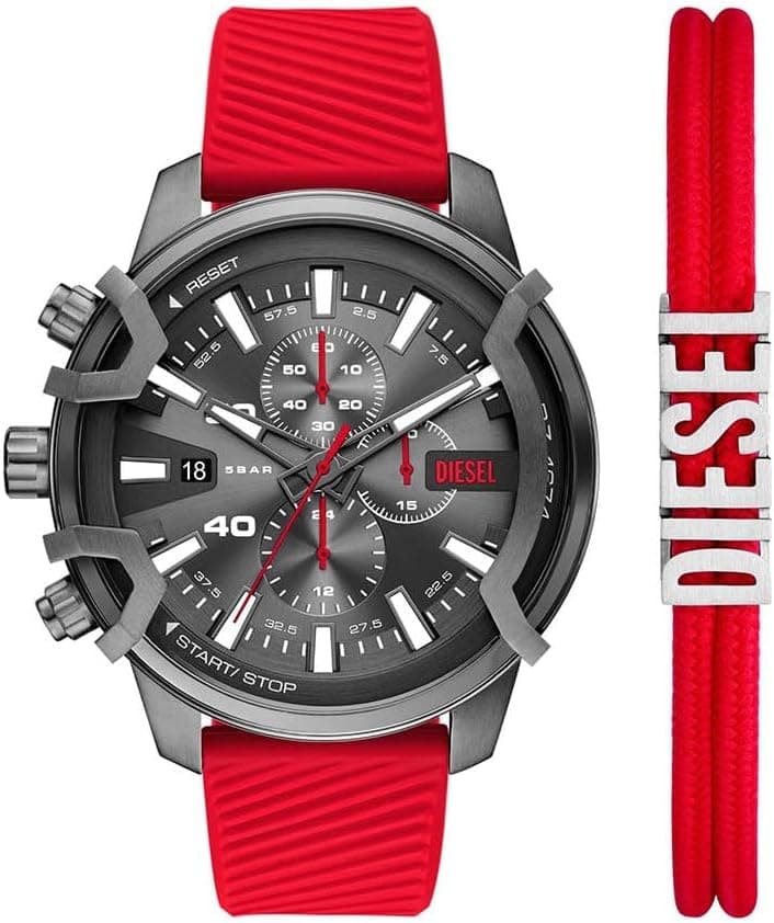 Diesel Relógio analógico para homens de quartzo com correia em silicone DZ4673SET, Vermelho, Correia