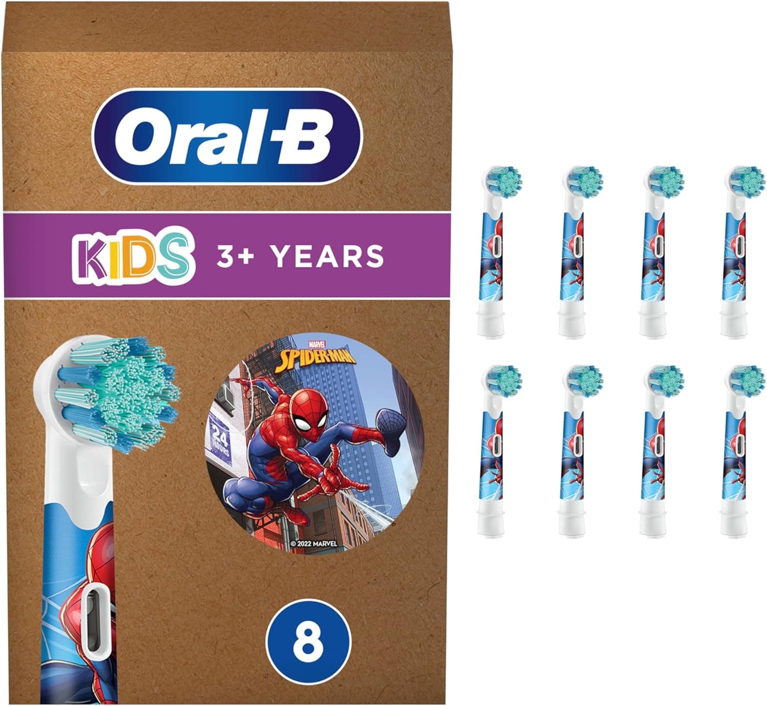 Oral-B Kids Recarga para escova de dentes elétrica para crianças, conjunto de 8 cabeças, com motivos de Spyder-Man - originais