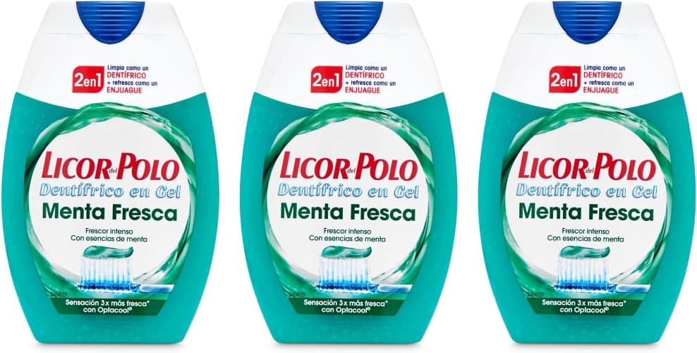 Licor del Polo 2 em 1 Fresh Mint | Pasta de dentes com sabor a menta fresca, 75 ml x 3