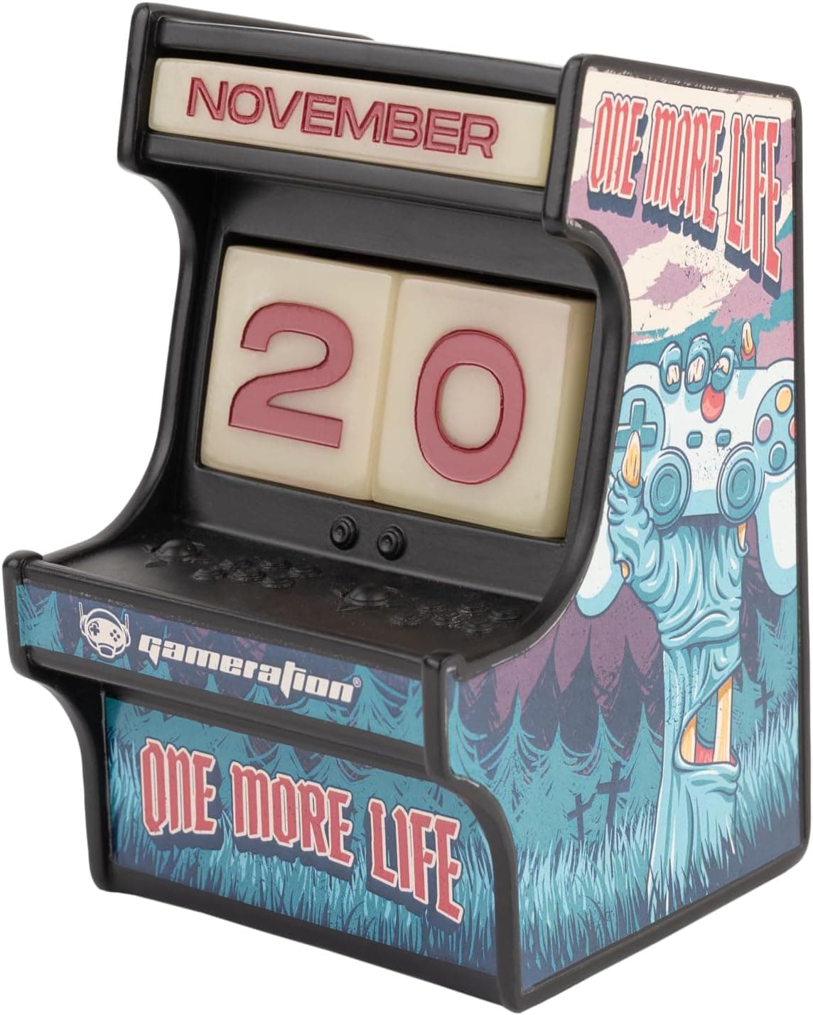 Calendário perpétuo de escritório tipo máquina arcade - decoração gamer