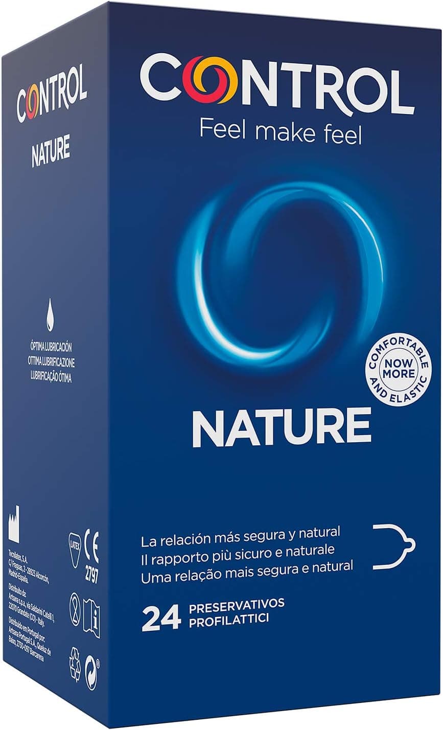 Control Preservativos natureza. Caixa de 24 preservativos para um prazer natural, lubrificado, sexo seguro. Desfrute de uns reservativos com ajuste perfeito para um relacionamento seguro.