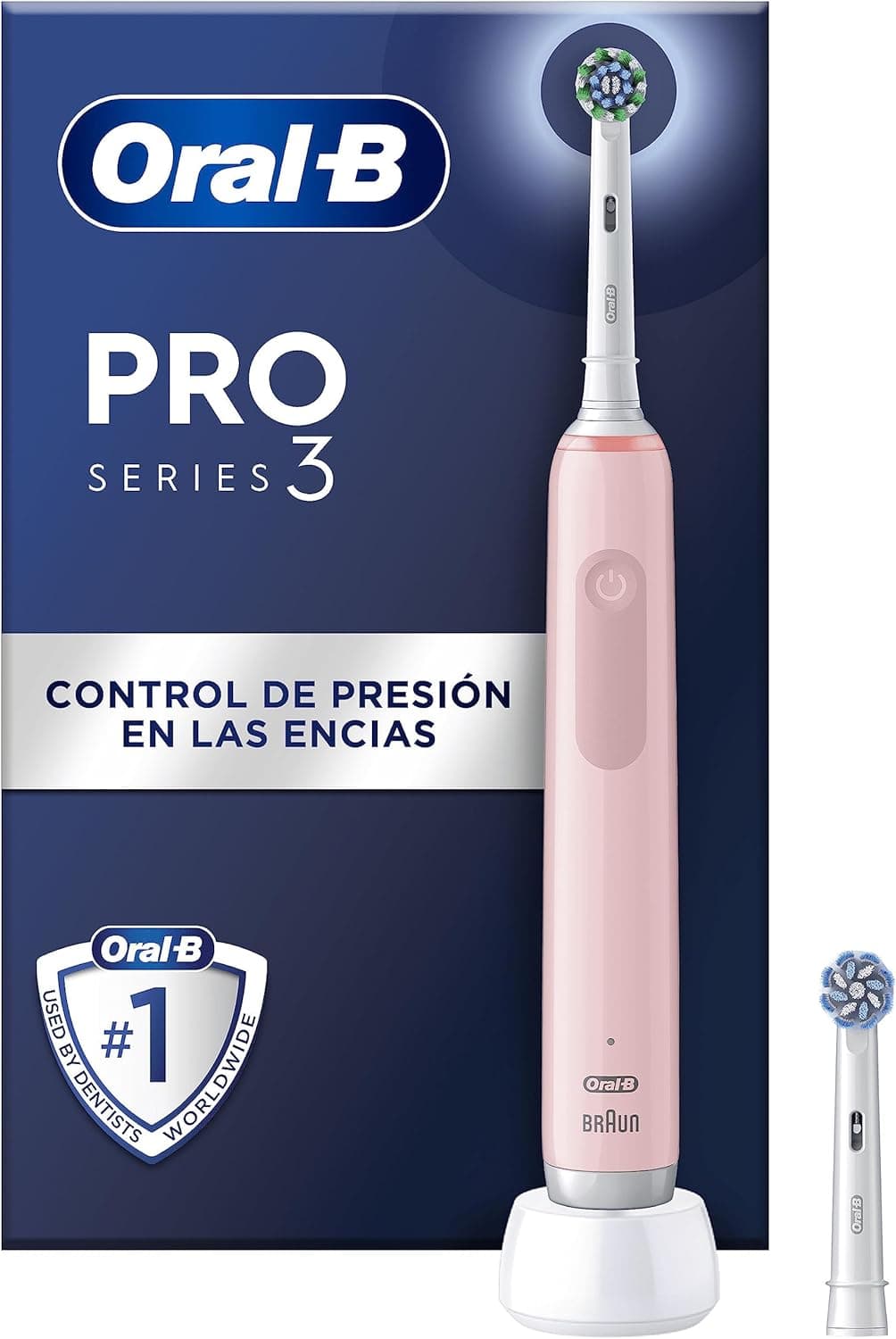 Oral-B Pro Series 3 escova de dentes elétrica com cabo recarregável e 2 cabeças, desenhada por Braun - rosa