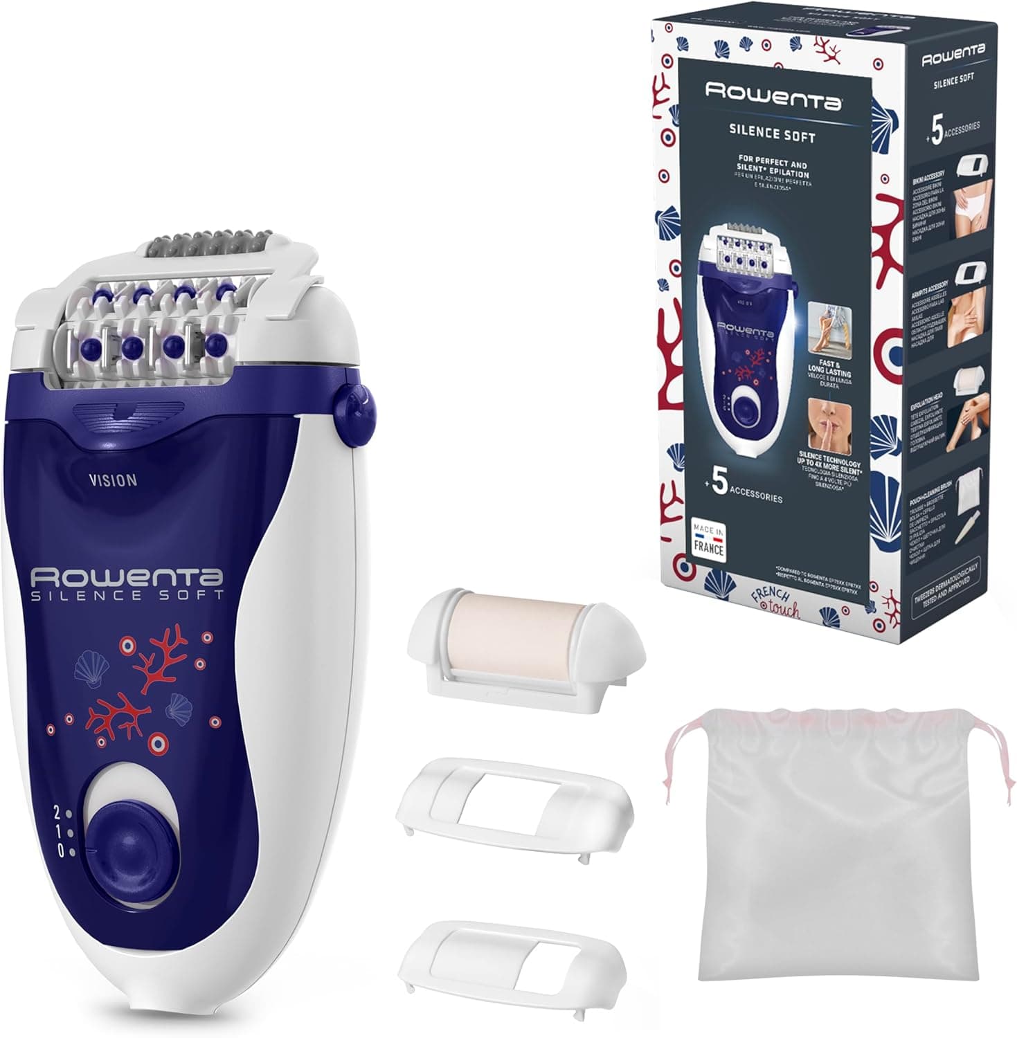 Depiladora Rowenta Silence Soft, dispositivo de depilação suave, função de visão, eficiência multiângulos, acessórios para áreas sensíveis e esfoliação, EP5625F0