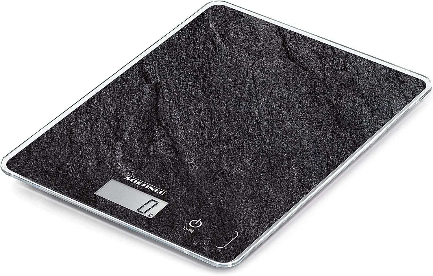 Soehnle Page Compact 300 Slate, balança de cozinha digital com padrão de ardósia, peso até 5 kg, balança doméstica com função de toque de sensor patenteada, balança eletrónica com pilhas