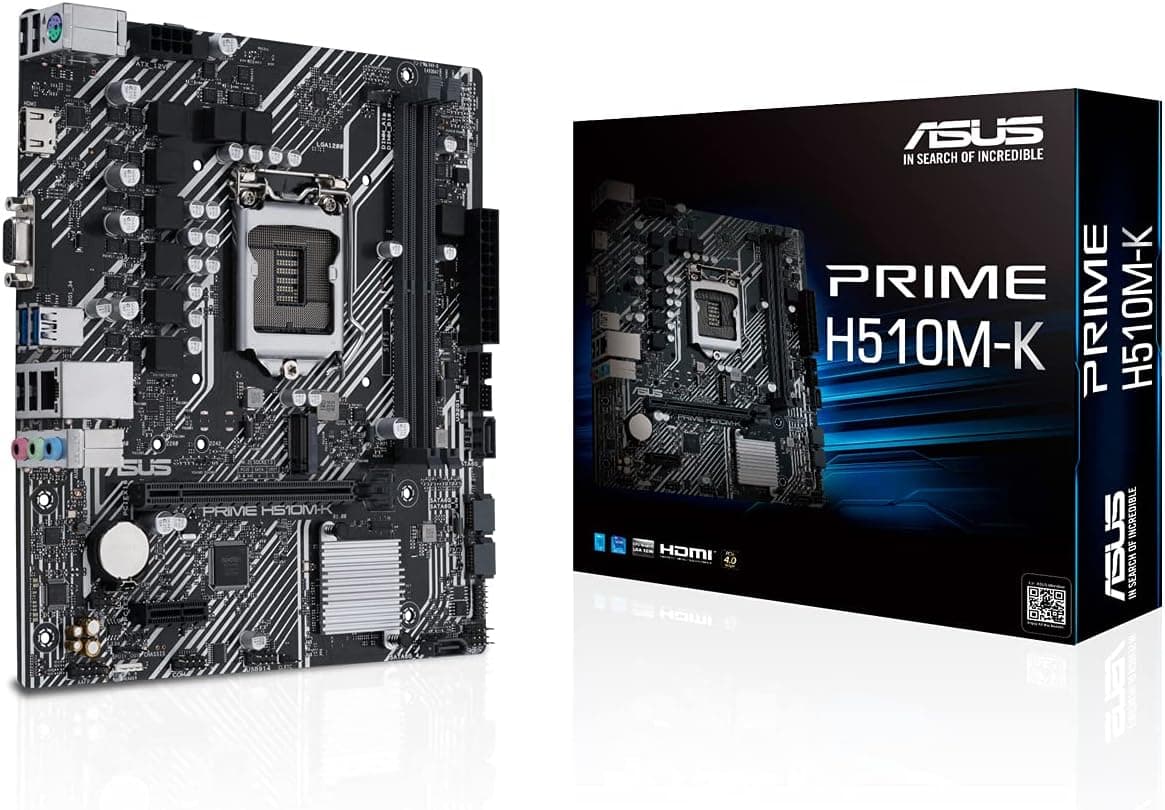 ASUS Placa base Micro-ATX (Intel H510 LGA 1200 com PCIe 4.0, ranhura M.2 de 32 Gbps, Intel 1 GB Ethernet, HDMI, D-Sub, USB 3.2 Gen. 1 tipo A, SATA 6 Gbps, porta COM e conector RGB), preto