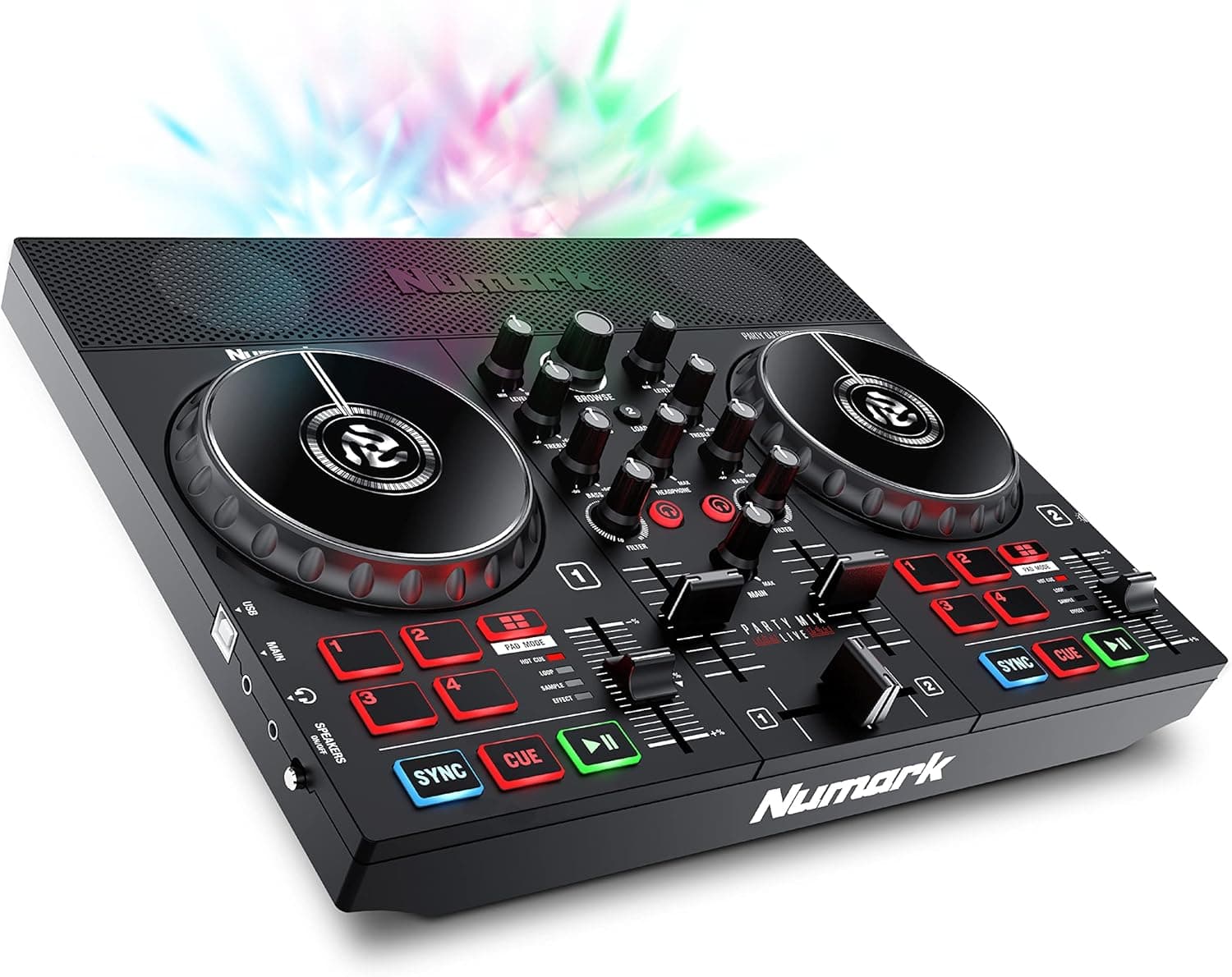 Numark Party Mix Live - controlador DJ, mesa DJ com luzes DJ, altifalantes, misturador DJ e interface áudio, com Serato DJ Lite