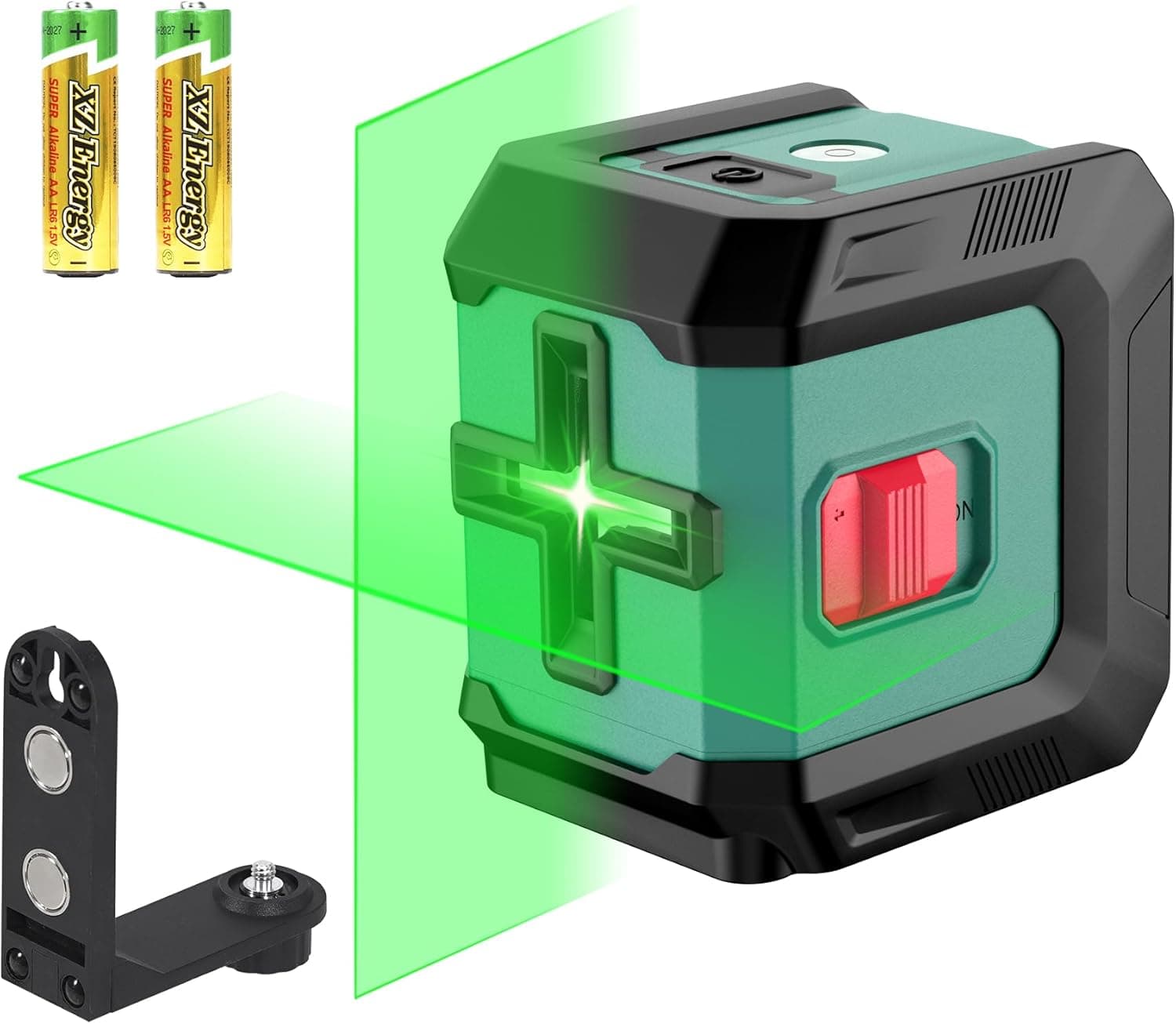 HYCHIKA Nível laser automático de 15 m, nível laser verde ajustável com 3 níveis de brilho, laser auto-nivelante uso interior e exterior, suporte magnético 360 ° rotação 2 bateria incluída