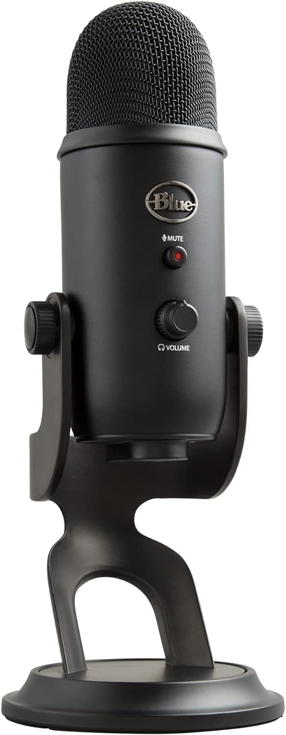 Logitech for Creators Blue Yeti Microfone USB para gravação, streaming, jogos, podcasting em PC e Mac, microfone de condensador para computador, suporte ajustável, Plug & Play - preto