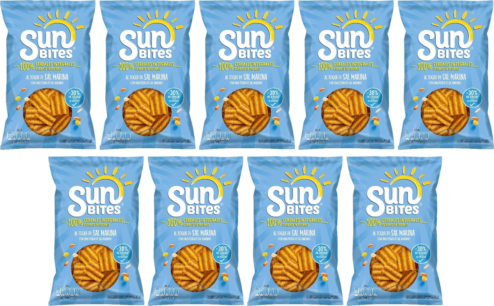 Sunbites Snack Ondulados | Aperitivo multicereais com sal marinho 95 g x9