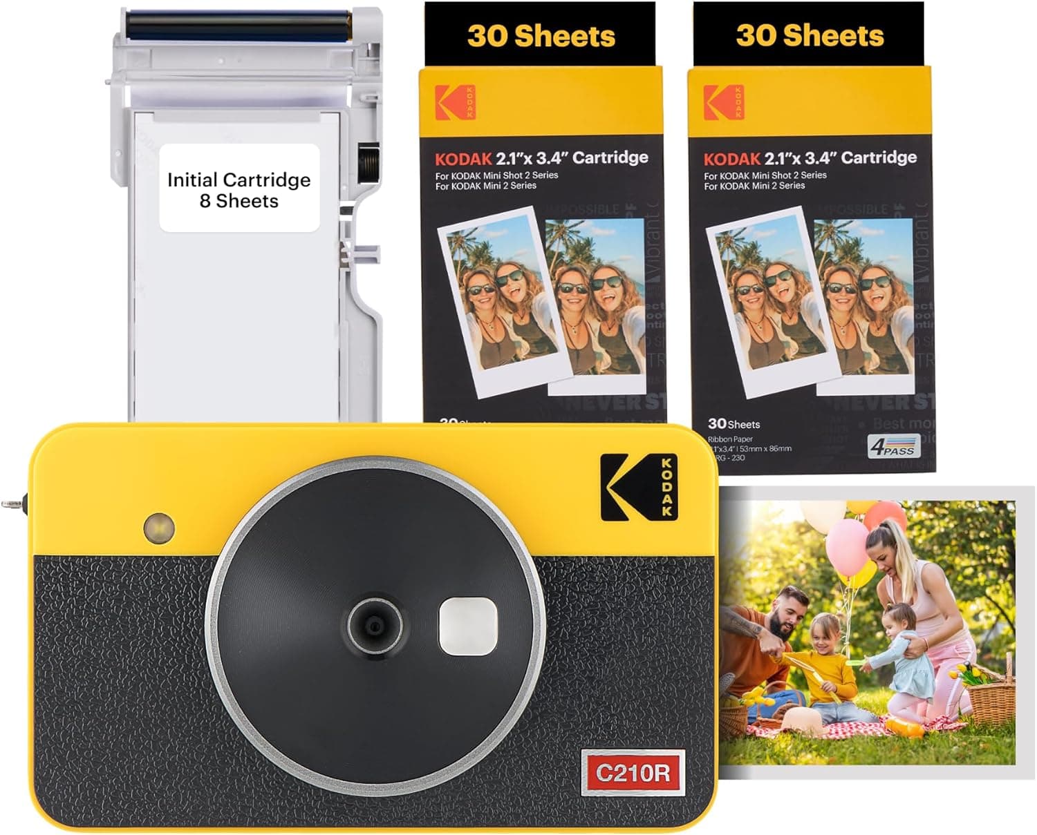 KODAK Mini Shot 2 Retro 4PASS 2-in-1 câmara instantânea e impressora fotográfica (5,3 x 8,6 cm) 68 folhas, amarelo