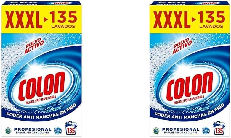 Colon Pó ativo - detergente para máquina de lavar roupa, adequado para roupa branca e colorida, formato em pó - 135 doses, 7,037 kg (embalagem de 2)