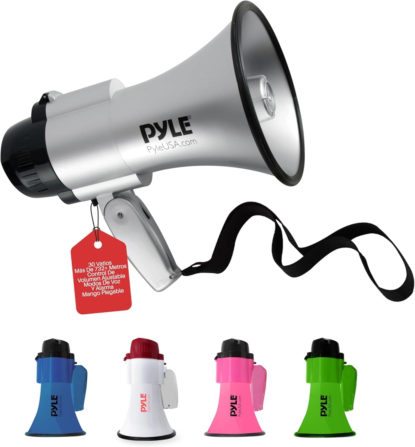 Pyle | Megafone portátil com coluna, microfone e alça dobrável, sirene e funcionamento a pilhas