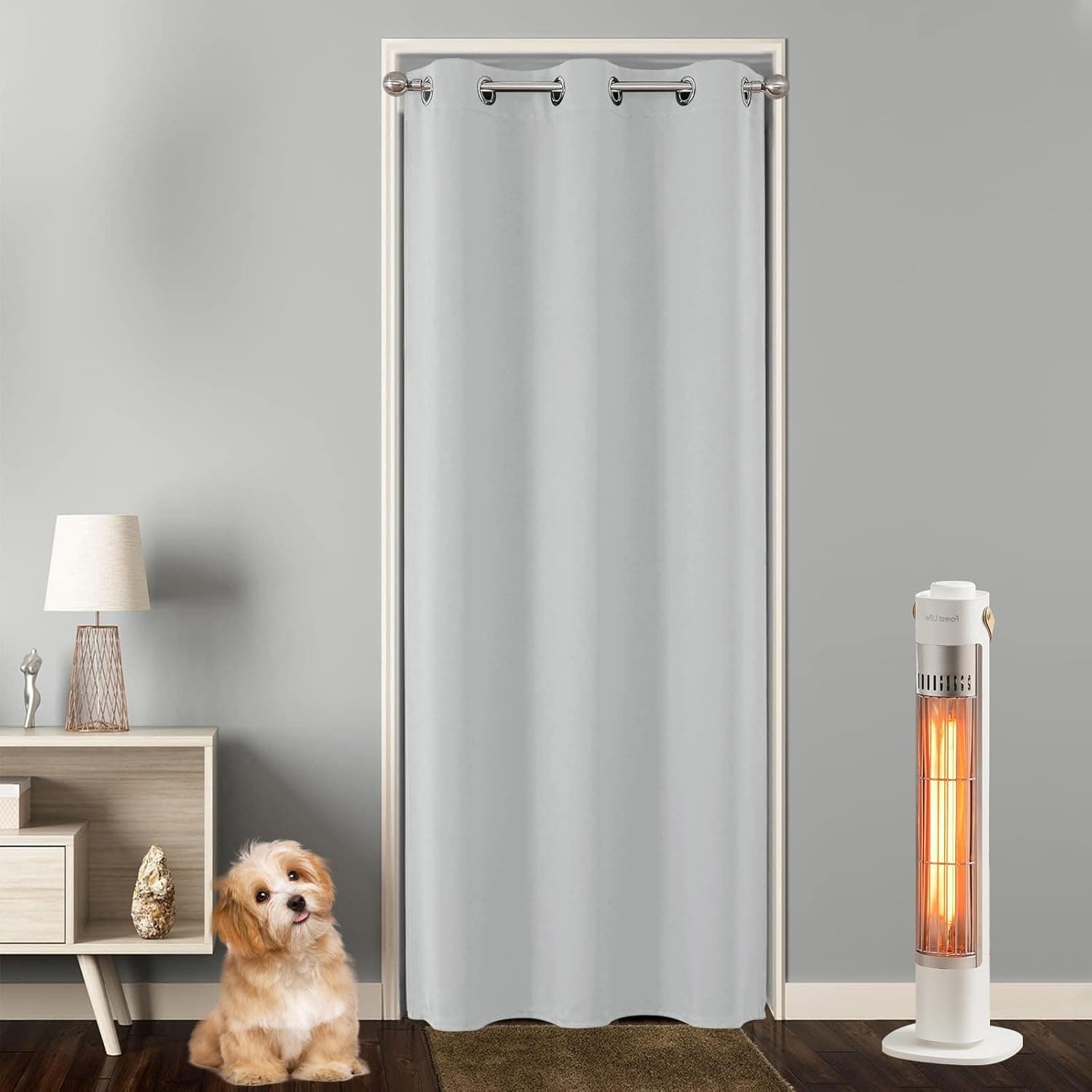 Joydeco | Cortina opaca térmica com ilhós em cinzento e branco, 131 x 210 cm