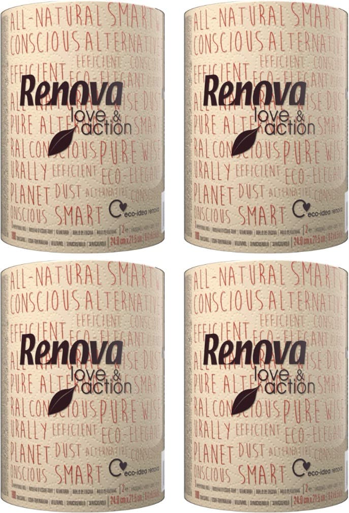 Renova Rolo de cozinha ecológico Love & Action | 4 rolos de cozinha tamanho XXL, cor Kraft, papel certificado FSC®