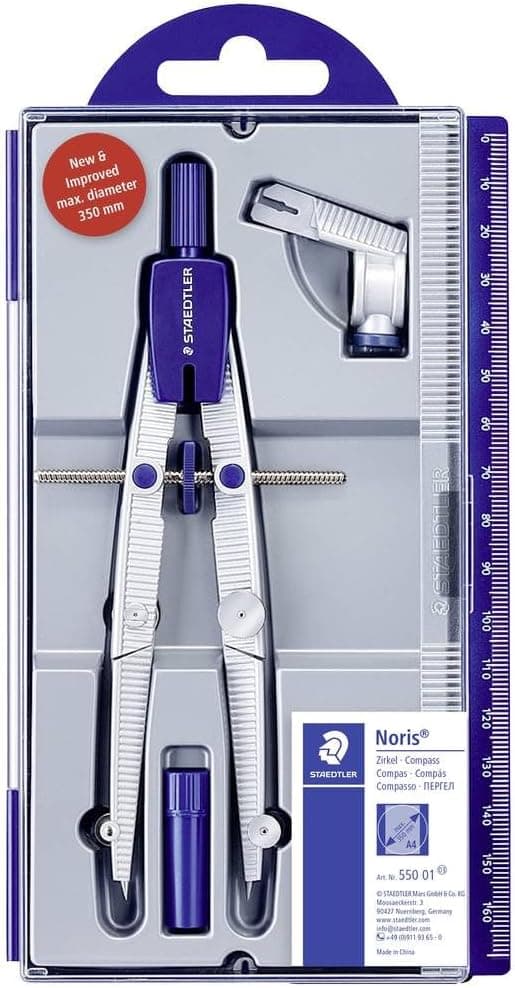 Staedtler Noris Club 550 01 | Compasso escolar de precisão com roda de ajuste