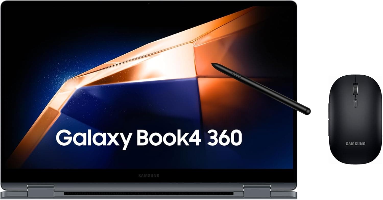 Samsung Galaxy Book4 360 + rato, computador portátil conversível com 15,6" Full HD, tátil e S Pen, Intel Core 7-150U, 8 GB RAM, 512 GB SSD, Intel Graphics, Windows 11 Home, cinzento, teclado QWERTY