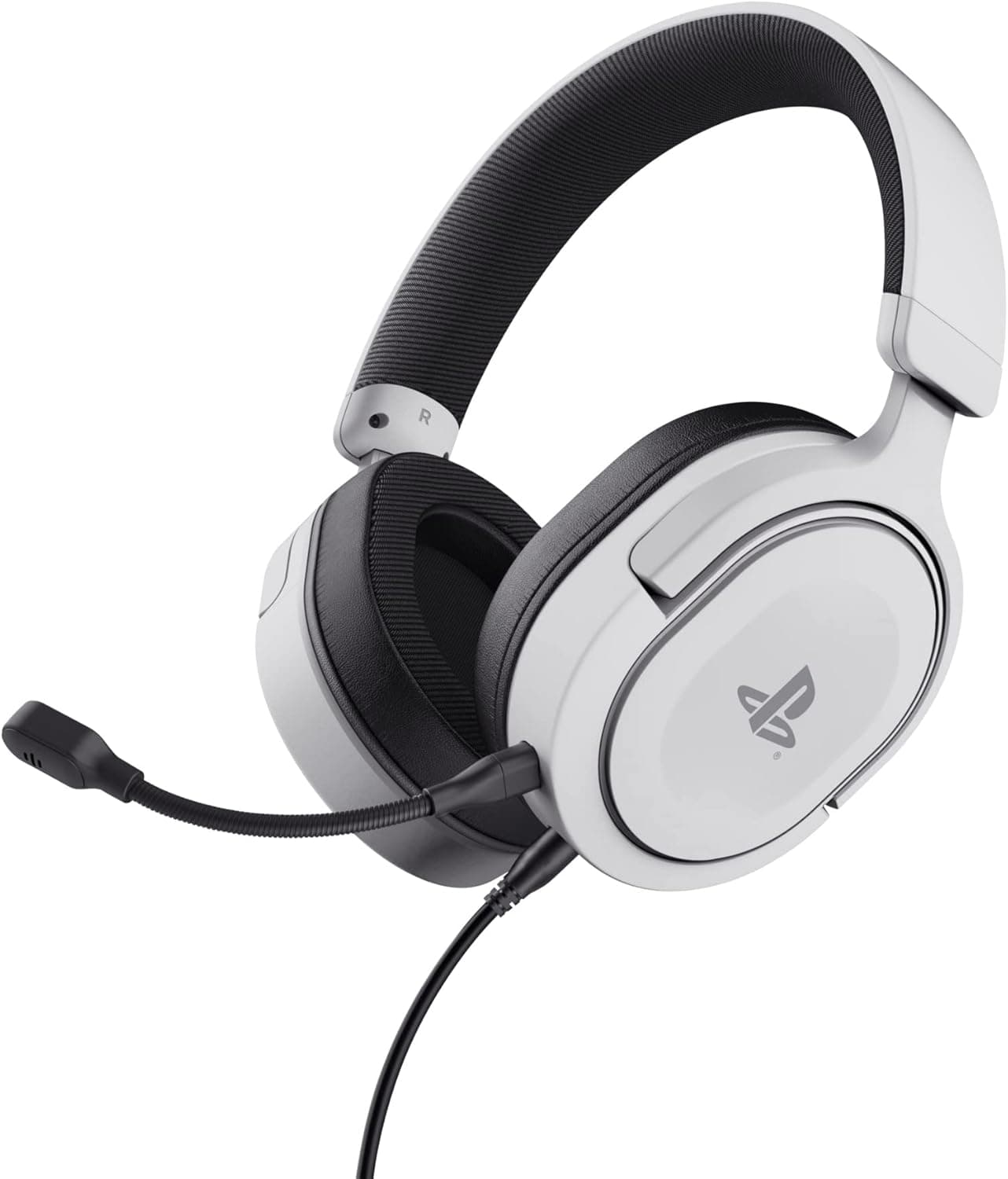Trust Gaming GXT 498W Forta capacetes PS5 / PS4 sustentáveis, licença oficial para Playstation 5, drivers de 50 mm, faixa de cabeça regulável, microfone removível, auriculares de jogo, cabo de 1,2 m,