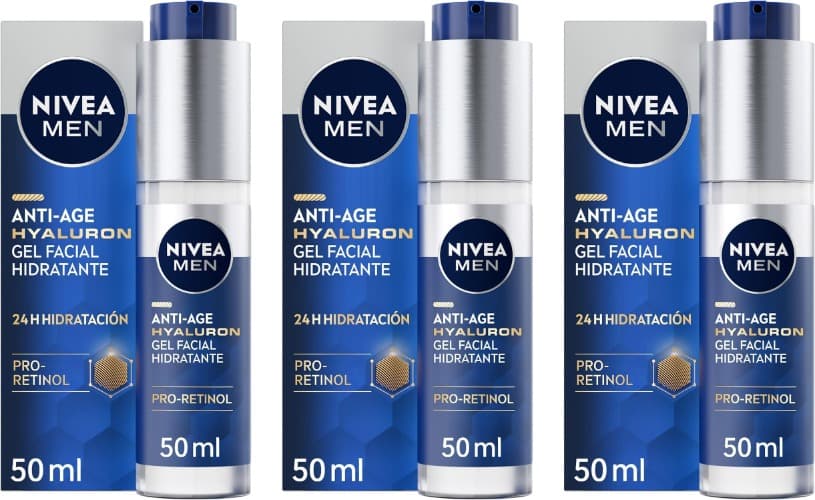 NIVEA MEN Hyaluron Gel facial hidratante anti-idade, 50 ml x 3