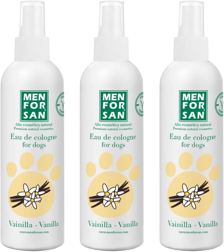 MENFORSAN Água de colónia para cães, baunilha, transparente, 125 ml (embalagem de 3)