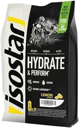 Isostar Hydrate & Perform, 800 g de bebida eletrolítica isotónica, solução eletrónica para otimizar o desempenho desportivo, sabor limão, 20 porções