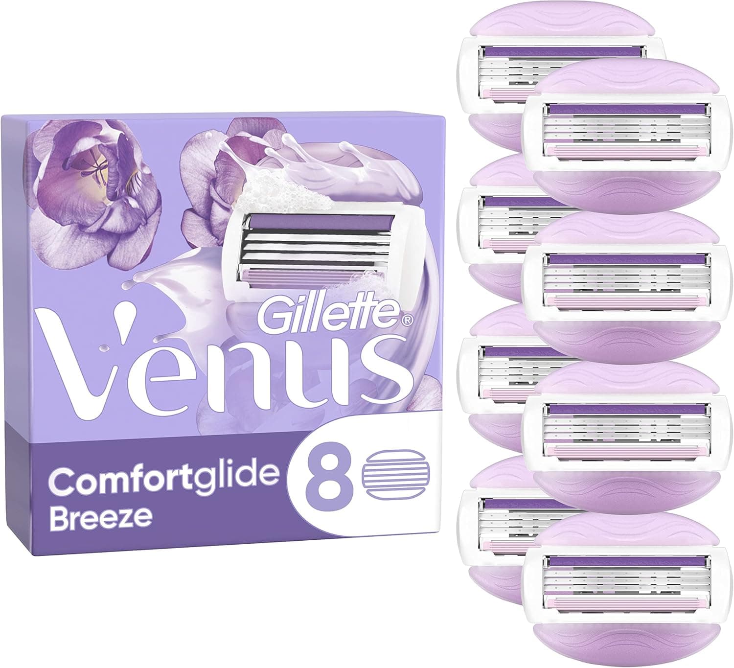 Gillette Venus Comfortglide Breeze peças de reposição para máquina para mulher, conjunto de 8, peças de reposição para uma remoção suave, purada e duradoura