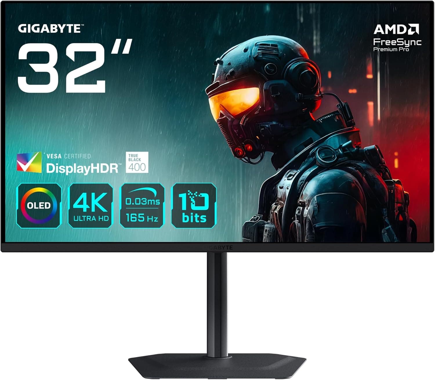 Gigabyte MO32U Monitor de jogos de 31,5" OLED 4K UHD, 3840 x 2160, 165Hz, 0,03 ms, 250 CD/m², Display HDR True Black 400, HDMI 2.1, DisplayPort 1.4