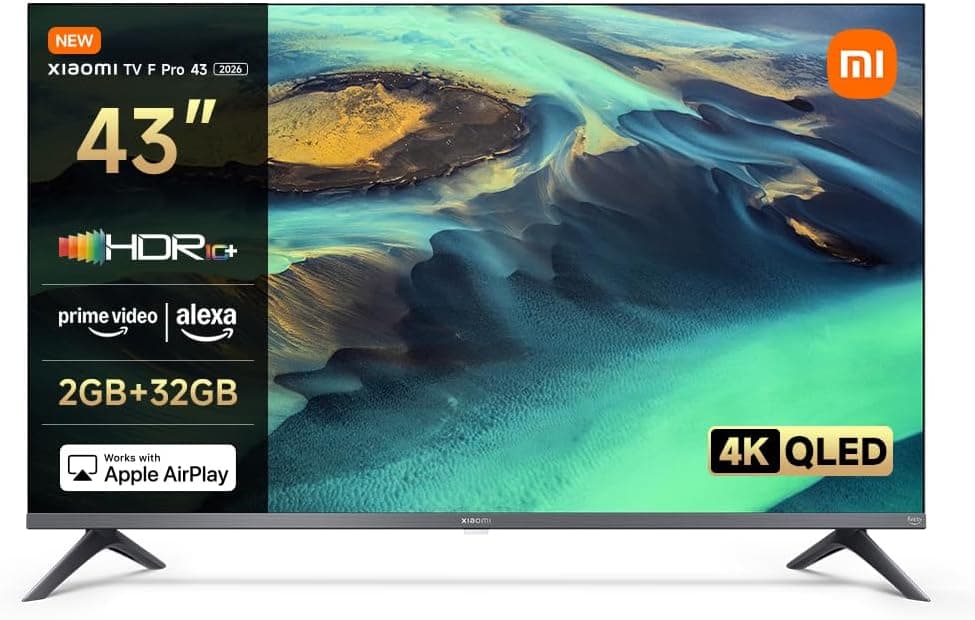 XIAOMI TV F Pro 43, 43 polegadas (101 cm), 4K UHD QLED, Smart TV, Fire TV, controlo de voz Alexa, HDR10, MEMC, 2 GB + 32 GB, compatível com Apple AirPlay