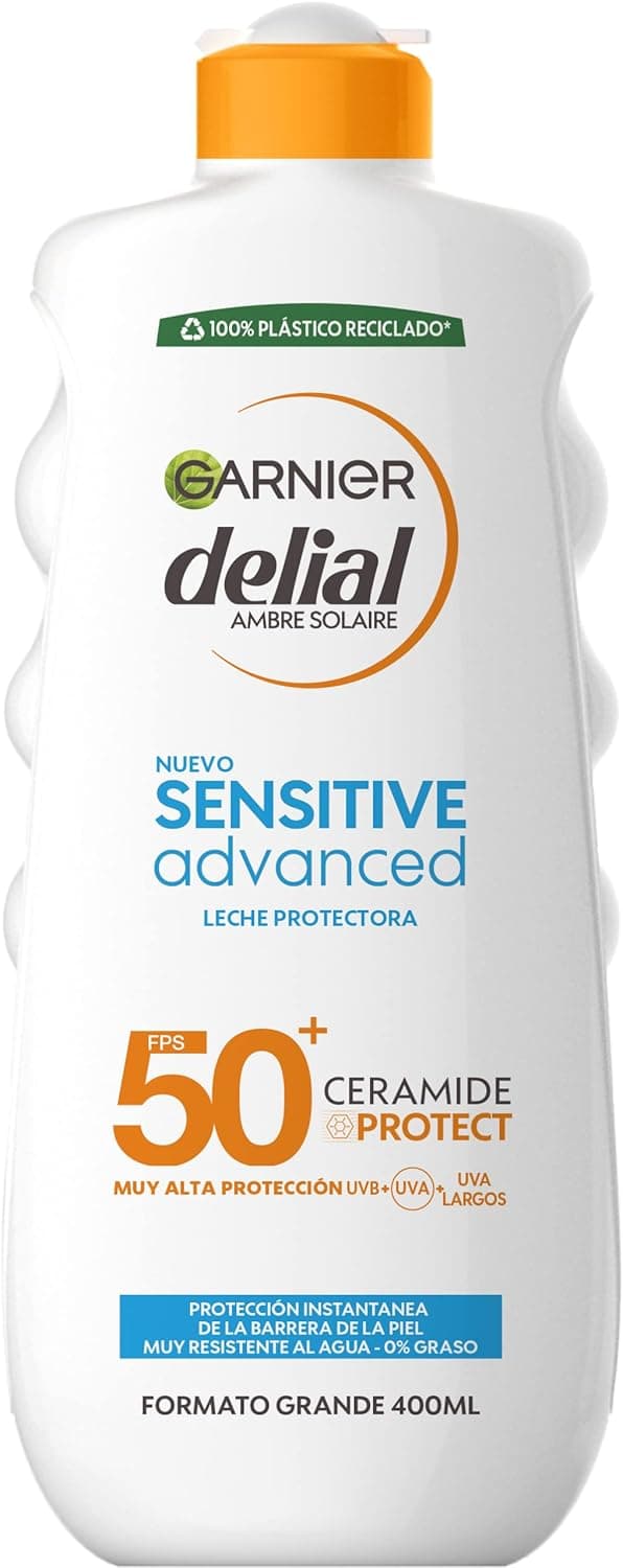 Garnier Delial Sensitive Advanced Leite solar para peles claras, sensíveis e intolerantes ao sol, alta proteção IP50, 400 ml