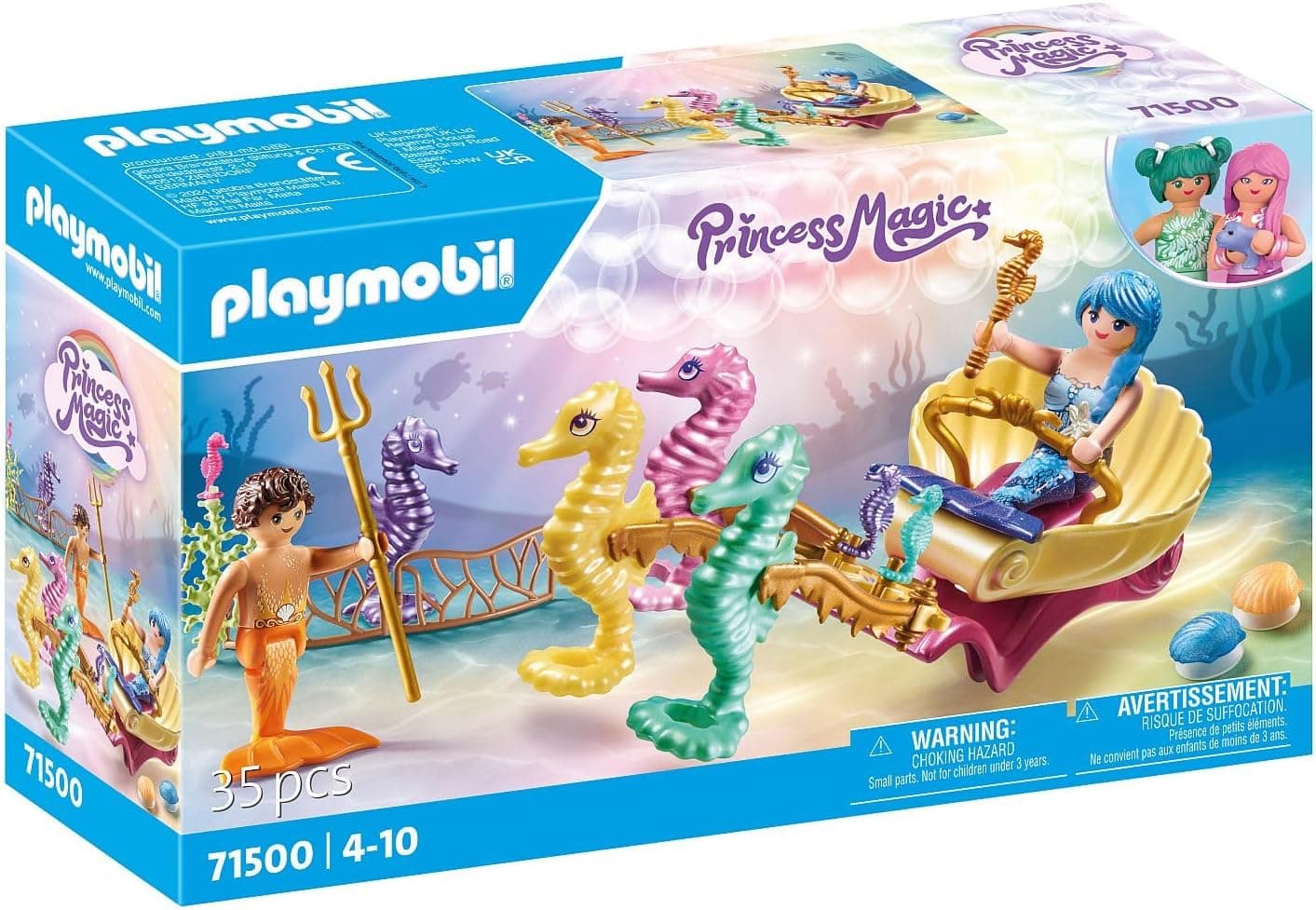 PLAYMOBIL Princess Magic 71500 Sereias com cavalos-marinhas, incluindo sete cavalos-marinhos e conchas decorativas, jogos de RPG imaginativos, brinquedos para crianças a partir de 4 anos